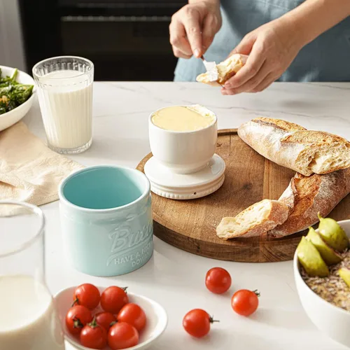 Miniatura 6 de DOWAN Vajilla de Mantequilla Francesa, Plato de Mantequilla para Mantequilla Blanda Extensible, Envase de Mantequilla de Cerámica con Tapa para Bule