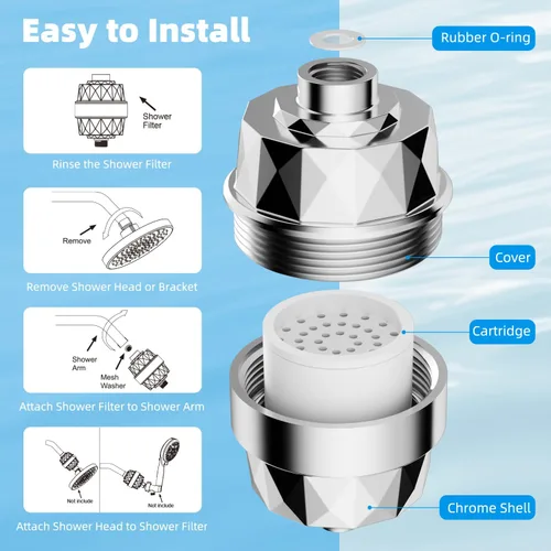 Miniatura 8 de Hibbent Filtro de ducha para agua dura, filtro de cabezal de ducha de alto rendimiento para eliminar el cloro y el fluoruro, filtro de regadera