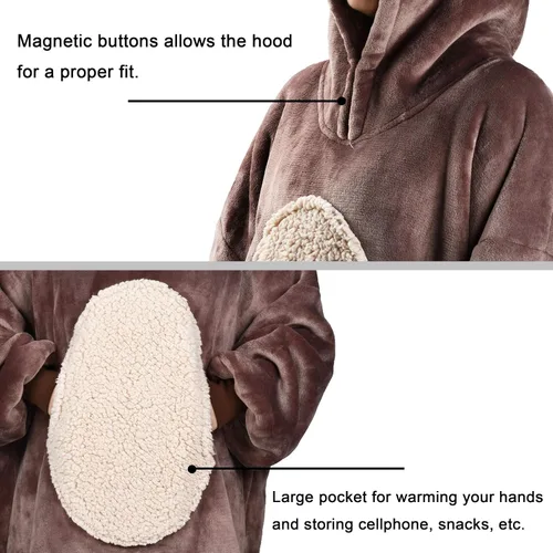 Miniatura 3 de Solaris Manta con Capucha Vestible de Oso Extragrande para Niños, Regalo Cálido y Suave para Niños, Sudadera con Capucha de Forro Polar Sherpa Súper