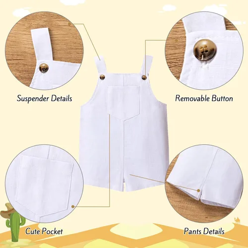 Miniatura 6 de MBMSHEGH Conjunto de ropa de verano para bebé y niño, con parte superior acanalada y tirantes con botones