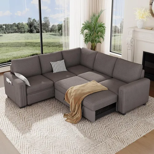Miniatura 14 de Vesgantti Sofá Seccional con Cama de 88.4" con Cama Extraíble, Sofá Seccional Modular en Forma de L de 5 Asientos con Almacenamiento, Cómodo Sofá