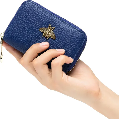 Miniatura 6 de imeetu - Tarjetero de cuero con cremallera y contra identificación por radiofrecuencia (RFID) pequeño, cartera para mujer