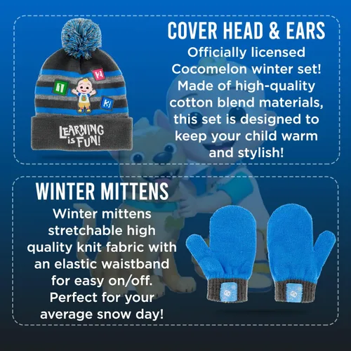 Miniatura 2 de CoComelon - Conjunto de gorro de invierno y guantes de nieve para niños pequeños con lindos mitones y gorro suave adorable para uso al aire libre