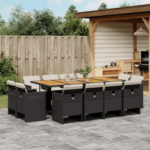 Miniatura 24 de 9 Piece Patio Dining Set with Cushions Black Poly Rattan Outdoor Furniture Set for Garden Backyard Balcony Porch