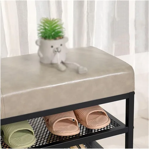 Miniatura 6 de Zapatero de 3 niveles para entrada, banco de almacenamiento acolchado con estante de malla, marco de metal, organizador de zapatos con asiento Gris