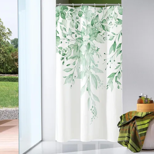 Miniatura 30 de Gibelle - Cortina de ducha de eucalipto marrón, hojas de plantas de acuarela con diseño floral, juego de cortina de ducha con ganchos, 72 x 72