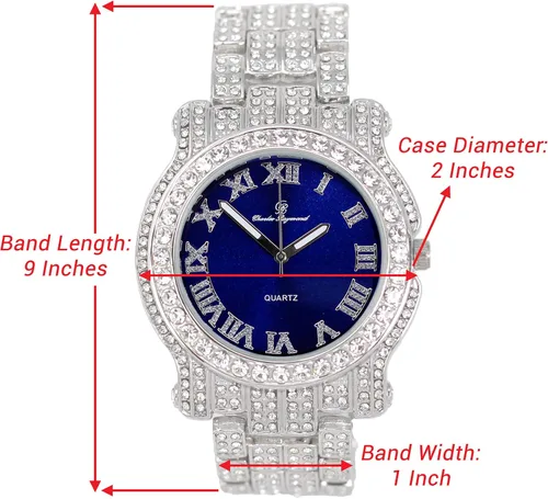 Miniatura 70 de Charles Raymond Bling-ed Out Ultimate Hip Hop Royalty Reloj para hombre con número romano de fácil lectura o indicadores de tiempo de diamantes