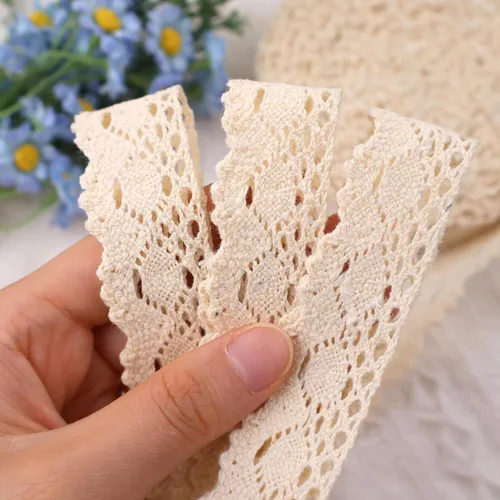 Miniatura 2 de Cinta de encaje beige de algodón de encaje de ganchillo de costura de encaje para envoltura de paquetes de regalo, suministros de álbumes de recortes
