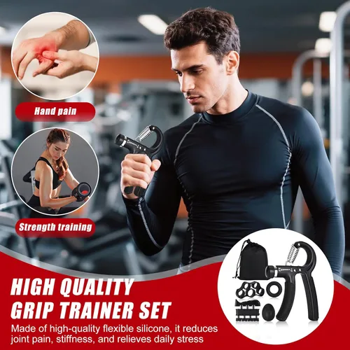 Miniatura 2 de Fortalecedor de agarre de mano, entrenador de fuerza de agarre, 22-132 libras de resistencia ajustable para antebrazo ejercitador para Negro 1