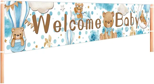 Miniatura 5 de Cartel grande azul de bienvenida para baby shower, suministros de decoración de fiesta de revelación de género, decoraciones de bienvenida