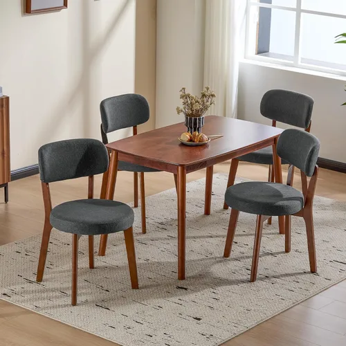 Furniliving Juego de 4 sillas de comedor de madera de roble, sillas de cocina tapizadas de lino moderno de mediados de siglo con madera de roble