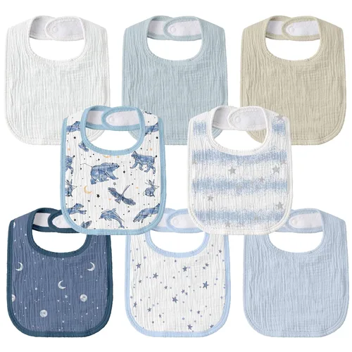 Miniatura 12 de Baberos de muselina para bebé, paquete de 8, baberos para babear y dentición para bebé, absorbentes, suaves de algodón orgánico, babero ajustable