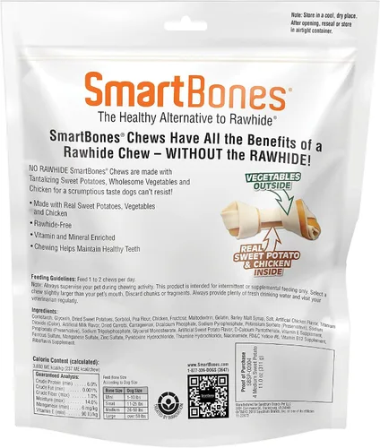 Miniatura 2 de SmartBones Masticables medianos con batata real, 4 unidades, sin piel cruda, masticables para perros