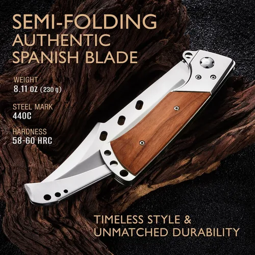 Miniatura 3 de Grand Way Cuchillo plegable de hoja larga – Cuchillos afilados para caza, senderismo, campamento, supervivencia táctica y trabajo para hombres y 1.