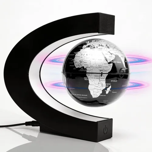 Magnetic Levitation Floating Rotating World Globe with LED Frame Lights, C Shape Levitating Globe, Touch Switch Night Light, Cool Tech Gifts for Men