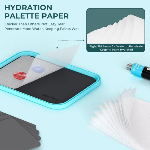 Miniatura 5 de Nicpro Paleta Stay Wet para kit de pintura acrílica en miniatura, paletas de bandeja de pintura con 100 piezas de papel de paleta, 4 esponjas