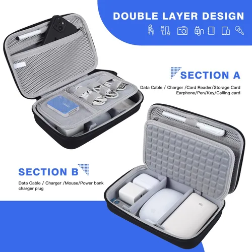 Miniatura 6 de Estuche organizador electrónico de viaje rígido para adaptadores de carga de MacBook, cables, banco de energía, ratón mágico Apple, lápiz Apple