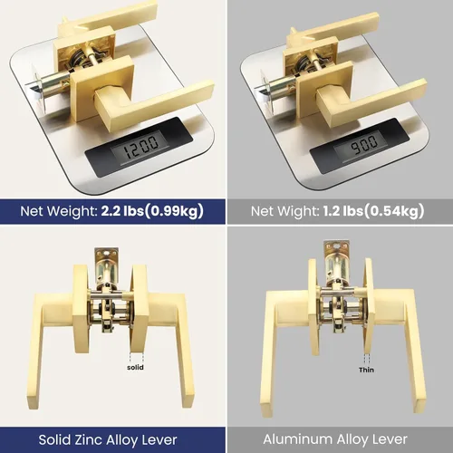 Miniatura 5 de EHOMEWARE 8 paquetes de manijas de puerta interior sin llave en acabado de latón satinado, manija de puerta de armario, palanca de puerta de paso