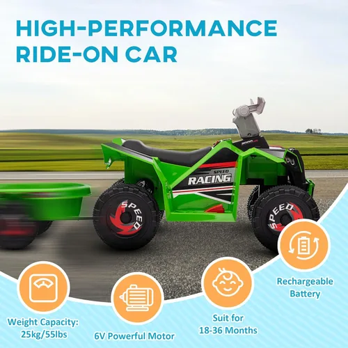 Miniatura 5 de Aosom Coche ATV Cuatriciclo para Niños con Remolque Trasero, Coche Eléctrico de Paseo de 6V con Función de Avance y Retroceso, Ruedas Resistentes al
