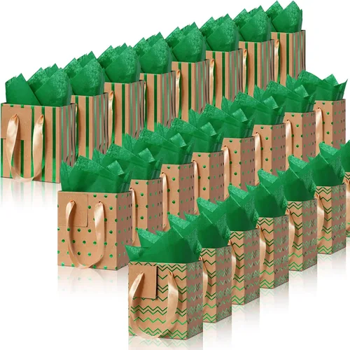 Miniatura 21 de Tenare - 24 pequeñas bolsas de regalo pequeñas de papel metálicas para fiestas, pequeñas con asas, papel de seda para joyas, envoltura de regalo
