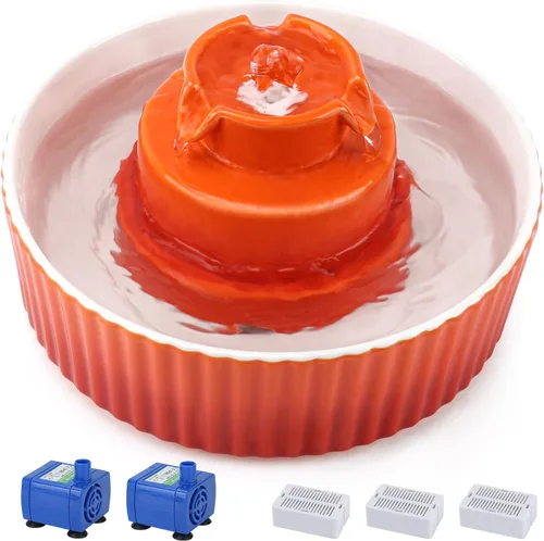 Fuente de Agua de Cerámica para Gatos Lawfery, Fuente para Gatos de 2.1L/71oz con 3 Filtros de Carbón y 2 Bombas de Agua, Fuente de Agua para