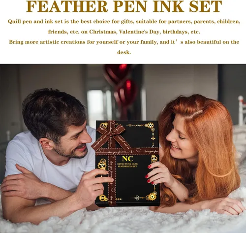 Miniatura 7 de NC Juego de Tinta de Pluma de Caña, Pluma de Pluma, Sello de Cera con Estampilla, Juego de Caligrafía - Regalo del Día de San Valentín para Amantes