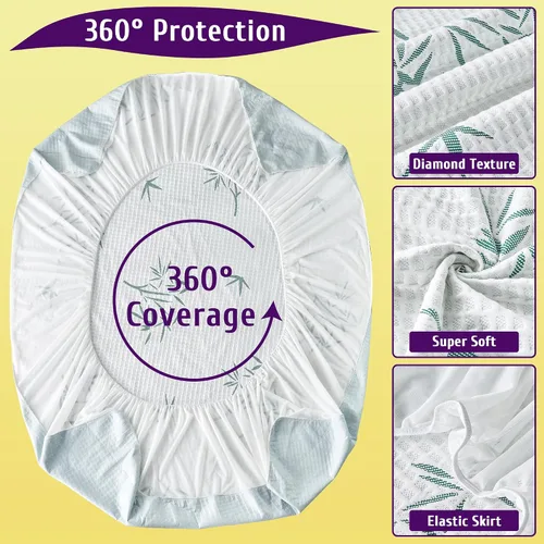 Miniatura 4 de Protector de colchón impermeable de tamaño matrimonial, transpirable y refrescante, estilo sábanas bajeras, bolsillos de 6 a 16 pulgadas