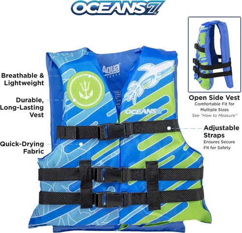 Miniatura 2 de Aqua Oceans 7 Life Jacket for Kids - US Coast Guard Approved Life Vest for Infant, Child & Youth Boys and Girls, Open-Side PFD for Boating, Swimming