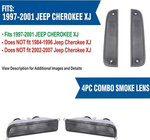 Miniatura 2 de Se adapta a luces de señal Jeep 97-01 XJ – Combo de luces intermitentes de parachoques ahumado + juego de lámparas de marcador lateral de esquina