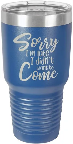 Miniatura 13 de Sorry I'M LATE I DIDN'T WANT TO COME Vaso negro de 30 onzas con popote y tapa superior deslizante Taza de viaje de acero inoxidable Comparar