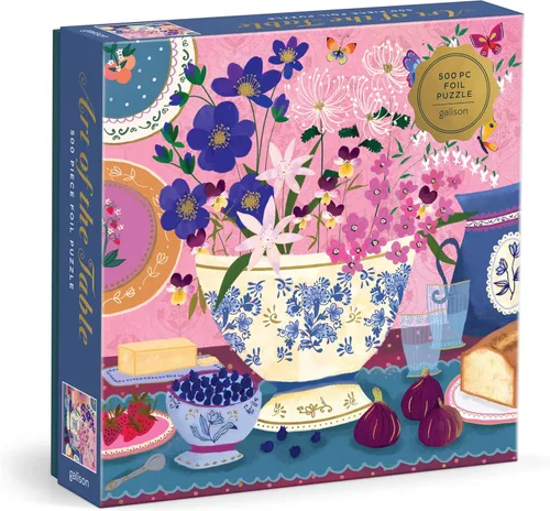 Galison Art of the Table - Rompecabezas de 500 piezas Joy Laforme con hermosas ilustraciones de higos y violetas en un entorno de naturaleza muerta