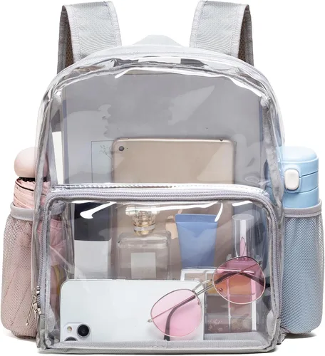 Miniatura 3 de Vorspack Mini mochila transparente – Mochila pequeña transparente aprobada para estadios de 12 x 12 x 6 pulgadas para mujer, Gris, Classic