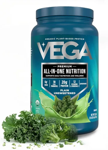 Miniatura 27 de Vega Todo en Uno Nutrición Orgánica - 20 g de proteína de guisante a base de plantas, vainilla francesa, 43 porciones, vitaminas A y C, probióticos