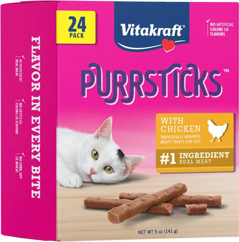 Vitakraft PurrSticks - Golosinas suaves nutritivas y saludables para gatos, palitos de carne asada al horno suavemente para gatos con 70% de carne,
