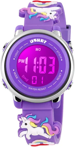 USWAT Kids Watch 3D Cartoon Toddler Wrist Digital Watch Waterproof 7 Color Lights with Alarm Stopwatch for 3-10 Year Boys Girls Little Child