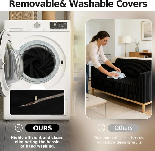 Miniatura 6 de MoonSpeak Sofá cama de 78.8 pulgadas para sala de estar, sofá modular convertible con almohada para reposabrazos, sofás modulares plegables de pana