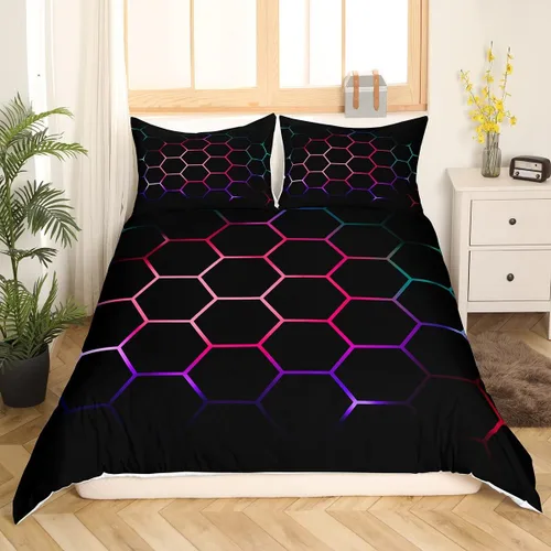 Miniatura 27 de Funda de edredón de panal para niños, hombres y niñas, juego de ropa de cama moderno con temática geométrica hexagonal, diseño de cuadrícula