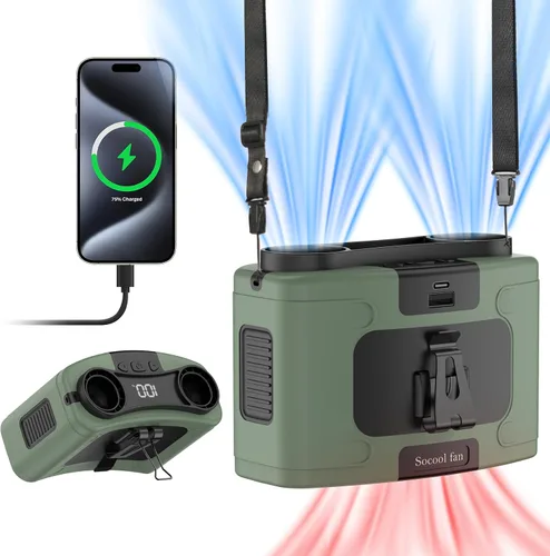 Miniatura 11 de Socool 10000mAh - Ventilador portátil de cintura con clip, ventilador personal recargable a batería, 20H de enfriamiento con 10 velocidades