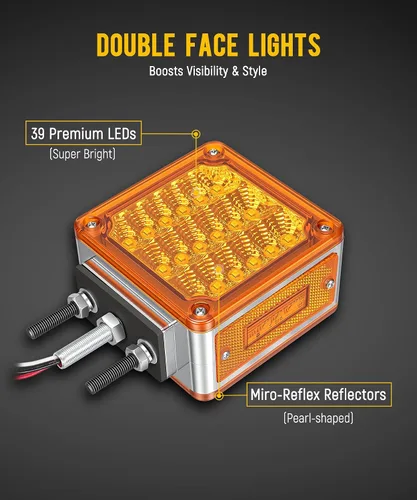 Miniatura 2 de Partsam Luces LED de Pedestal Ámbar/Ámbar de Doble Cara 39 Luces LED de Señal de Giro Montaje con Perno Luces de Guardabarros Luces Laterales