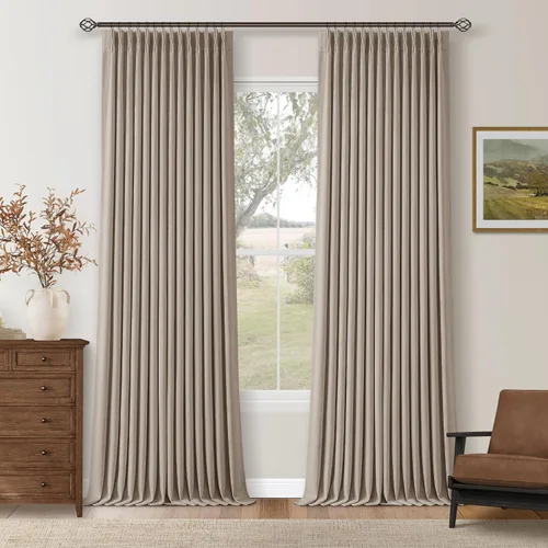 Miniatura 63 de Juego de 2 paneles de cortinas plisadas negras de 80 pulgadas para sala de estar, cortinas plisadas de lino con forro de 80 pulgadas de largo, 100%