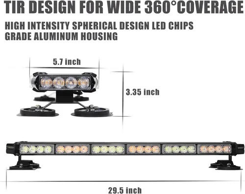 Miniatura 3 de WINECO - Barra de luces estroboscópicas LED ámbar de 29.5" para techo, doble cara intermitente, luz de emergencia, señal de peligro, advertencia