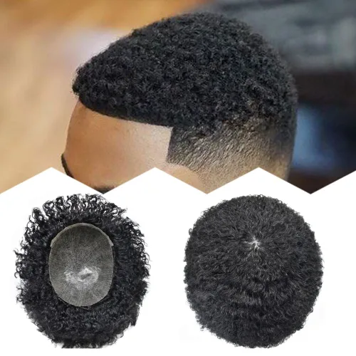 Miniatura 15 de Sistema de cabello para hombres negros, rizado tipo tupé de inyección de poliuretano para hombres de 0.472 in Afro Wave Afro American Mens Toupee 1#
