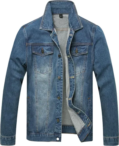 Miniatura 22 de LAMKUKU Chaqueta de mezclilla para hombre rasgada ajustada, abrigo de chaqueta vaquera para hombres