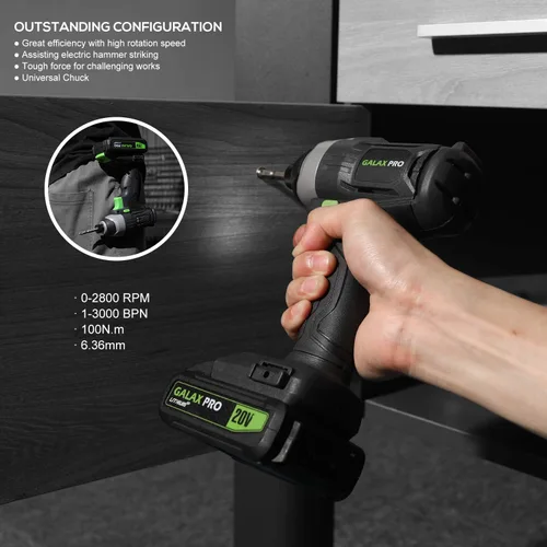 Miniatura 3 de GALAX PRO Impact Driver - Controlador inalámbrico hexagonal de iones de litio de 20 V de 1/4 pulgadas con luz de trabajo LED, 6 puntas