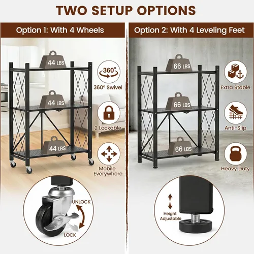 Miniatura 4 de ALANNG Estantes de almacenamiento con ruedas, estantería con almacenamiento, carrito de rack de metal sin ensamblaje para cocina, oficina, Negro