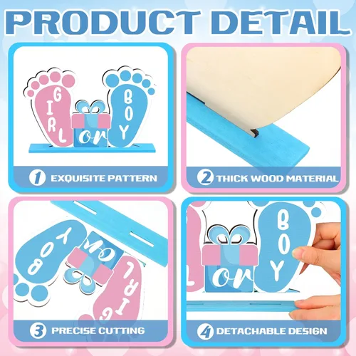 Miniatura 4 de Suzile 6 piezas centros de mesa de revelación de género para bebés, decoraciones de madera azul y rosa para fiesta de revelación de género