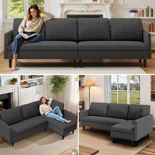 Miniatura 3 de Gizoon Sofá modular modular en forma de L, sofá cama moderno de 4 asientos con módulos desmontables, tela de tela de rizo, 6 patas para sala de Gris