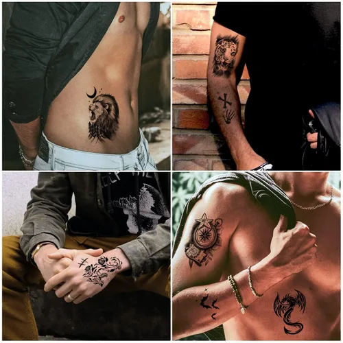 Miniatura 4 de Cerlaza 112 hojas de tatuajes temporales para hombres adultos, tatuajes falsos para cuello, brazo, dedo, tatuajes temporales, tigre, lobo, león
