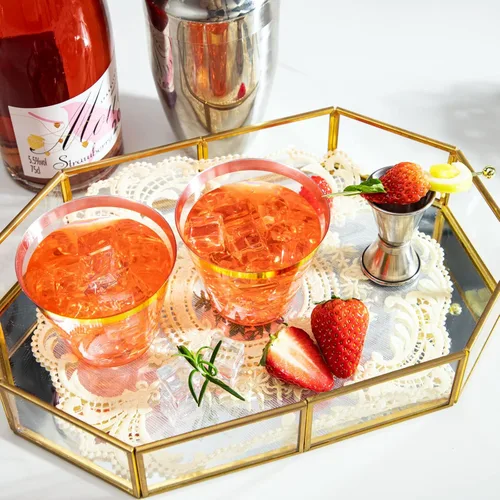 Miniatura 5 de LUODA 150 vasos de plástico rosa, vasos desechables transparentes de 9 onzas con borde dorado, vasos de plástico con borde dorado, vasos de plástico