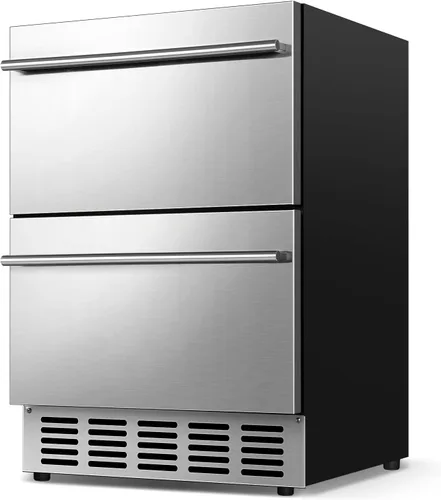 Miniatura 26 de FoMup - Refrigerador bajo encimera de acero inoxidable con 3 cajones, refrigerador de bebidas para exterior con ruedas, diseño impermeable y control